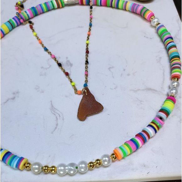 Handmade Doble layer necklace stainless steel and seaglass - Picture 9 of 10